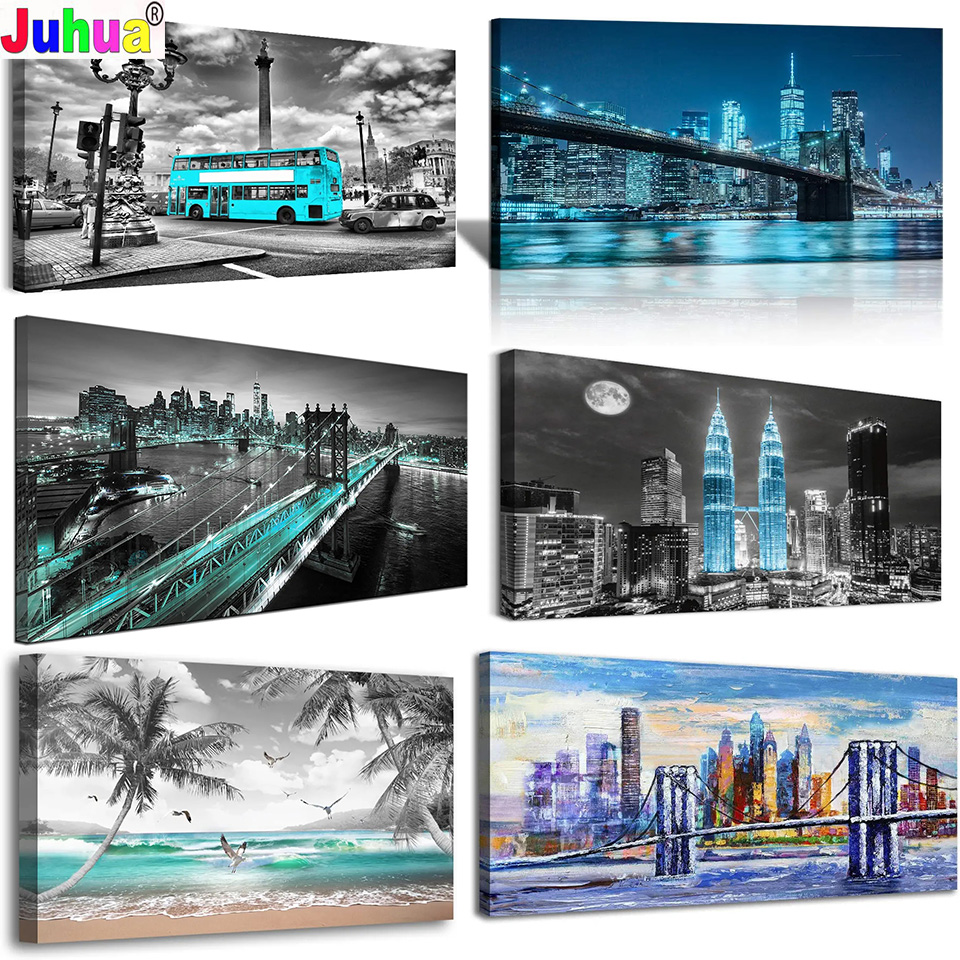 Embroidery York - Beroemde Moderne Stedelijke Skyline Nacht Diy