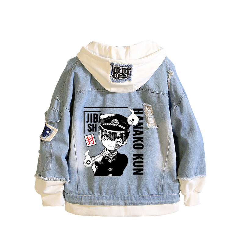 Embroidery Jacket Jeans - Wc-Gebonden Hanako-Kun Demin Jas Hooded Sweater