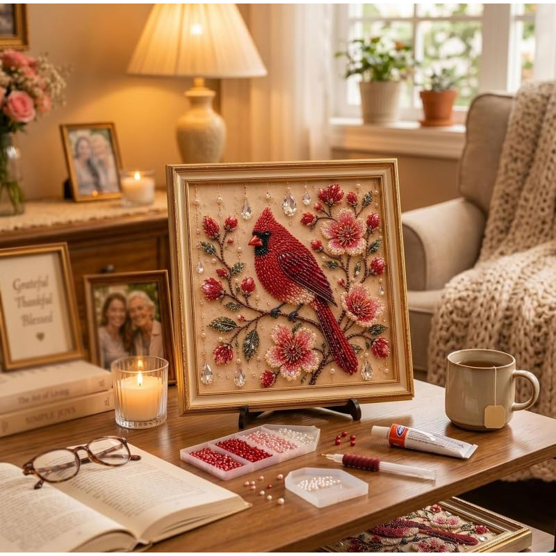 Embroidery Wall Art - Vogel Parel Kunst DIY Kit Kardinaal