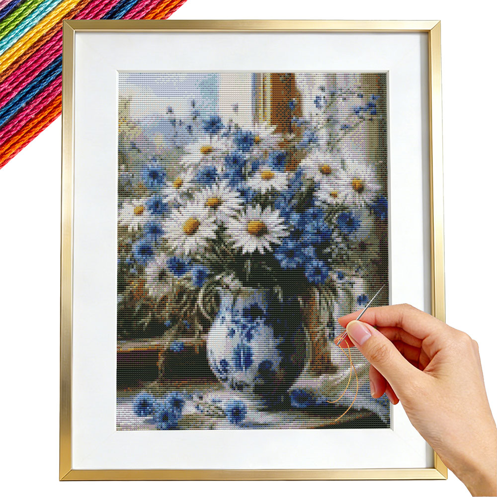 Embroidery Guide Paper - Cross Point Borduurwerk Daisy Flower Vase