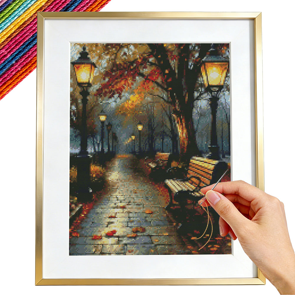 Embroidery Guide Paper - 11CT borduurpakketten straatlandschap borduurpakketten herfststad handnaaigids