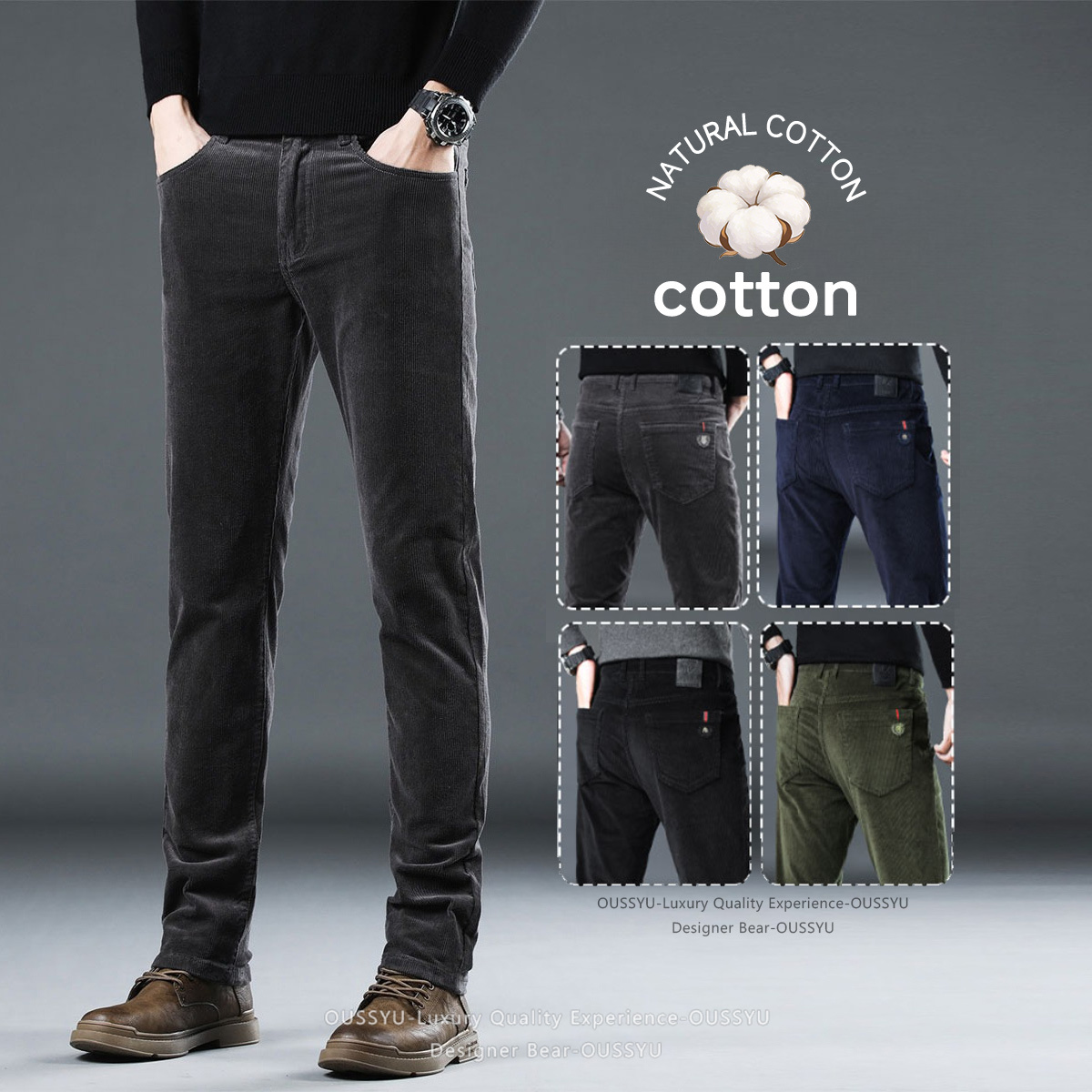 Embroidery Texture - Herfst Winter Dikke katoenen corduroy broek