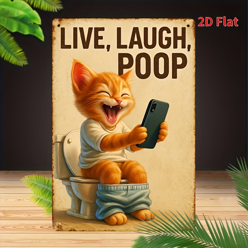Embroidery Wall Art - Grappige kat op toilet metalen muur