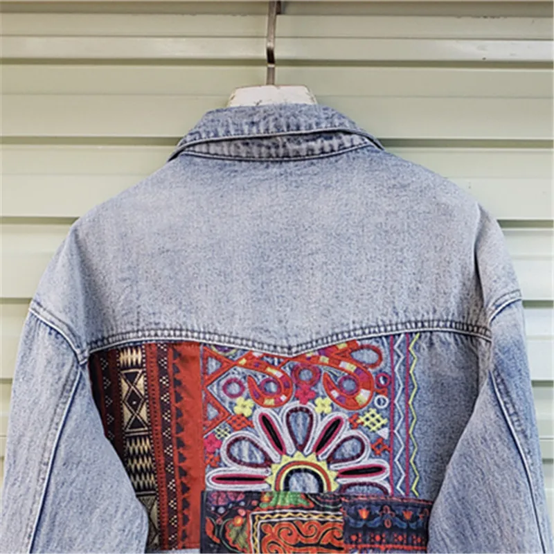 Embroidery Jacket Jeans - Bohemen Borduren Splicing Grote Zak Denim