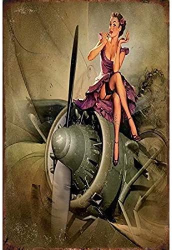 Embroidery Wall Art - Vintage blikken bord militaire pin-up girl