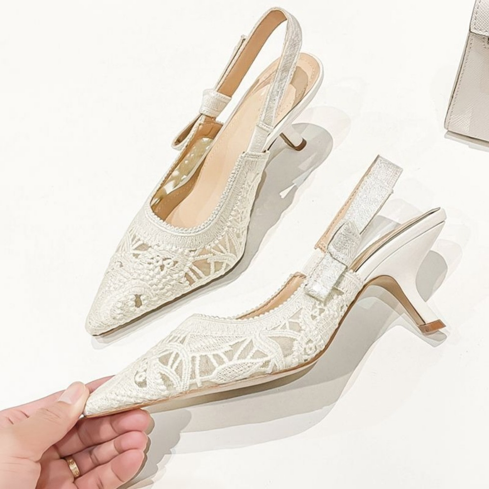 Embroidery Shoes - Echt leer hoge hak sandalen stof