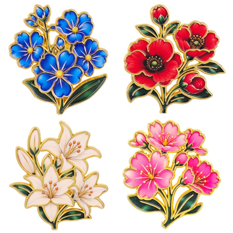 Embroidery Textile - Leuke vintage kleurrijke bloemen emaille pin