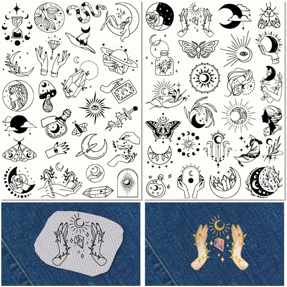 Embroidery Pattern - 51 Stuks Boho Maan Zon Wateroplosbare